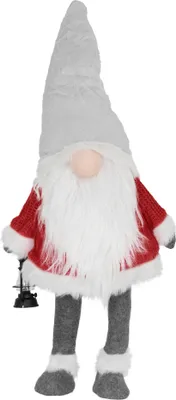 Obrázek produktu pro ECD Germany LED figurka skřítka s teplou bílou svítící lucernou a nosem, 80 cm, červená/šedá, stojící, panenka na baterie s kloboukem, vánoční dekorace Vánoční skřítek skřítek plyšový