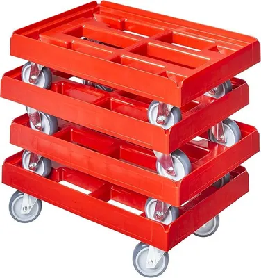 Produktbild von 4 Stück Transportroller für Kisten 60 x 40 cm mit 4 Lenkrollen in rot
