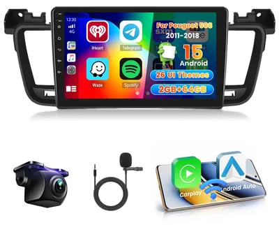 Zdjęcie produktu dla Radio samochodowe 2+64GB do Peugeota 508 (2011-2018) z bezprzewodowym Carplay i Android Auto, 9-calowy ekran dotykowy, system Android 15, Bluetooth, radio, WiFi, GPS, korektor dźwięku (EQ), FM/RDS, sterowanie z kierownicy