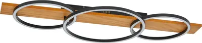 Produktbild von Lindby LED-Deckenlampe Galad, schwarz, Holz, 3-flg., 98 cm
