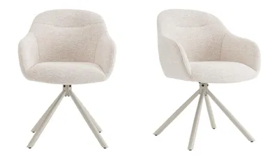 Produktbild von Eetkamerstoelen Hush Beige Set 2 Stück – Drehstuhl mit Chenille-Bezug, 180° Drehfunktion, stabiler Metallrahmen