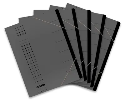 Ordnermappe A4, Karton, 7 Fächer, anthrazit, 5 Stück