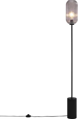 Produktbild von Art Deco Stehleuchte Schwarz mit Rauchglas Rid