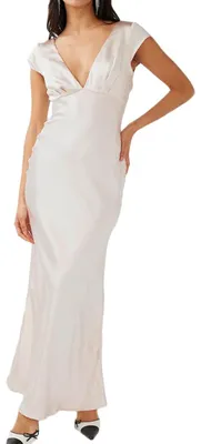 Produktbild von Halfisland, Sommerkleid aus Satin, Mit V-Ausschnitt und kurzen Ärmeln, Für Damen