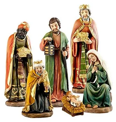 Krippenfiguren aus Kunstharz, 16 cm, 6 Stück, klassisch