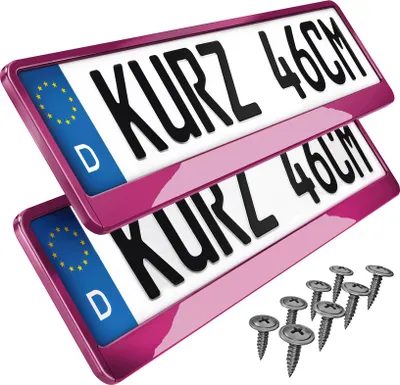 Produktbild von 2 Kennzeichenhalter kurz 46 cm Pink Hochglanz lackiert für kurze Kennzeichen