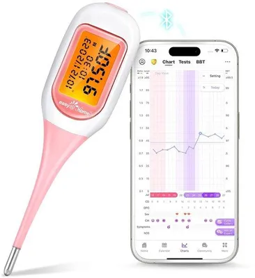Immagine prodotto di Termometro basale con ampio display e retroilluminazione - Sincronizzazione BBT con l'app Premom per il monitoraggio della fertilità.