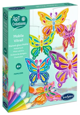Productafbeelding van Art & Creations Stained Glass Mobile - SENTOSPHERE - Butterflies - Easy and useful creative activity for decoration - Ages 4 and up