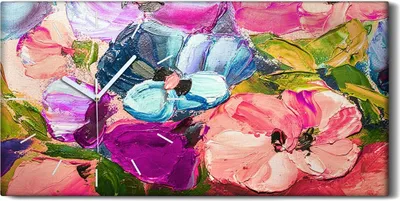 Produktbild von Dekor Leinwand Uhr Wandbilder Geräuschlos Kunstdruck 60x30 Malerei Kunst Blumen - weiße Hände