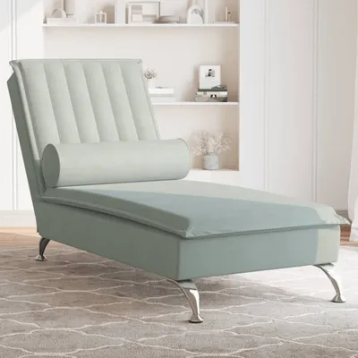 Produktbild von Möbel Massage-Chaiselongue mit Nackenrolle Hellgrau Samt - Recamieren 379459