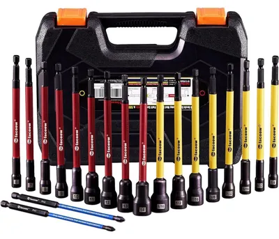 Immagine prodotto di Set di chiavi a bussola magnetiche per trapano a percussione, 19 pezzi, sistema metrico e SAE, lunghezza 15,2 cm, con custodia