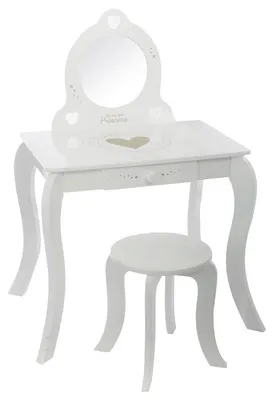 Immagine prodotto di Comò da trucco Elzusha con sgabello, colore bianco