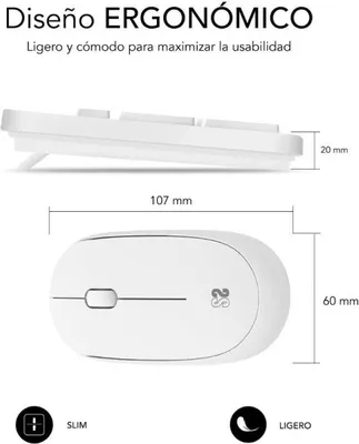 Obrázek produktu pro SUBBLIM SUBKBC-CSSW11, Kabel, RF bezdrátový, Membránový spínač, QWERTY, Bílá, Obsahuje myš