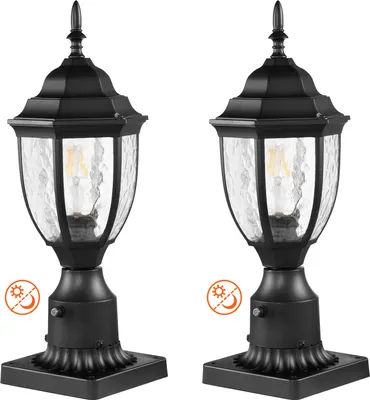 Image de VEVOR Lot de 2 lampes d'extérieur crépusculaires à aurores, 390 mm, lampes étanches pour réverbères avec abat-jour en verre de 3,5 pouces sur le montage de la colonne, lampe d'extérieur sur poteau protégée contre la foudre