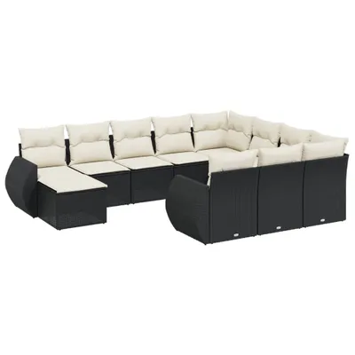 Produktbild von vidaXL 11-tlg. Garten-Sofagarnitur mit Kissen Schwarz Poly Rattan