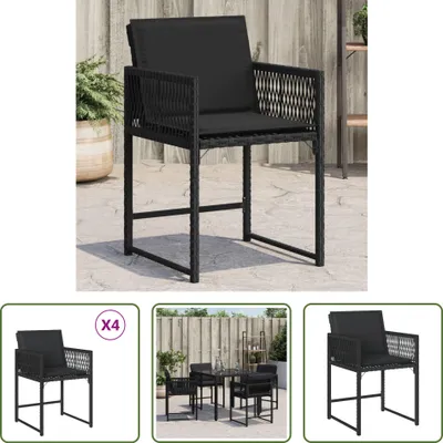 Image de The Living Store Chaises de jardin avec coussins 4 pcs Poly rotin noir