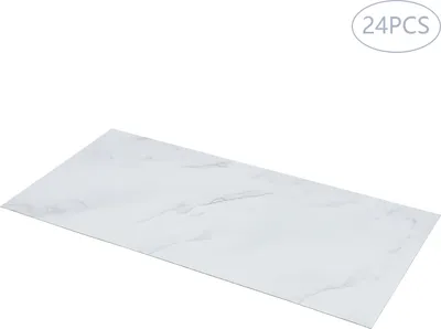 A single white floor tile with a marble pattern is shown on a white background.