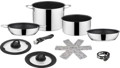 Produktbild von Kompaktes Camping Kochset Ø 22cm 8-teilig Edelstahl PFOA-frei