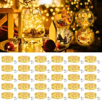 LED-Lichterkette, 30 Stück, 2 m, 20 LEDs, warmweiß, batteriebetrieben