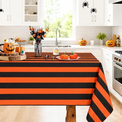 Obrázok produktu pre Halloweenová obrus, pruhovaná, čierno-oranžová, 140 x 210 cm, polyester