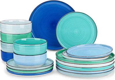 Image de Vancasso Bonita 18pcs bleu service de table en grès ensemble 6 personnes