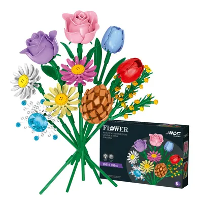 Immagine prodotto di Bouquet di fiori, set di elementi componibili a forma di fiori, serie di fiori e piante, 396 pezzi. Elementi per giochi, decorazioni per la casa, tema floreale, ideali per la festa della mamma, compleanni, San Valentino