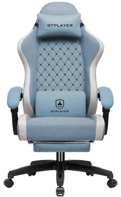 Produktbild von Gaming Stuhl - Ergonomischer PC Schreibtischstuhl - Atmungsaktiver Stoff - Hohe Rückenlehne - Fußstütze - Drehbar - Hellblau