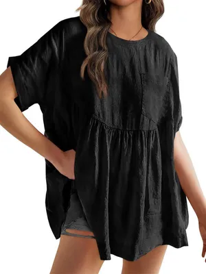 Produktbild von Lässiges, lockeres Sommer-Top für Damen mit Rüschen und Taillenband,Größe:S