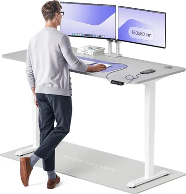 Produktbild von Desktronic HomePro Elektrisch höhenverstellbarer Schreibtisch 180x80cm Weiß/Grau mit Memory-Funktion, Anti-Kollisions Technologie, USB-A und USB-C-Ladeanschlüssen