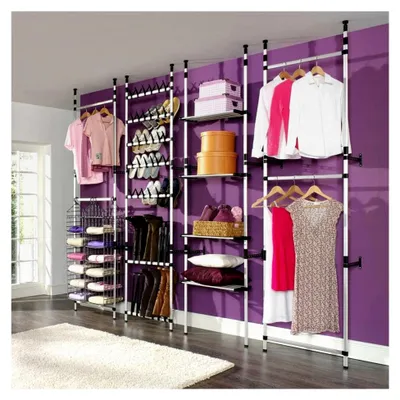 Produktbild von Teleskop-Kleiderschranksystem mit Aluminiumstangen und Regal, 65 X 40 X 250 300 cm, 15 Kg Tragkraft, zur Organisation Ihres Kleiderschranks, höhenverstellbar
