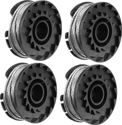 Four spools of trimmer line are arranged in a grid on a white background.