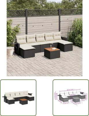 Produktbild von The Living Store 8-tlg. Garten-Sofagarnitur mit Kissen Schwarz Poly Rattan