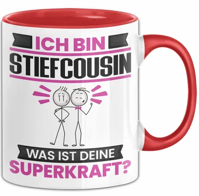 Produktbild von Stiefcousin Tasse Geschenk für Stiefcousin Geburtstag Lustiger Spruch Kaffee-Becher Was Ist Deine Superkraft (Rot)