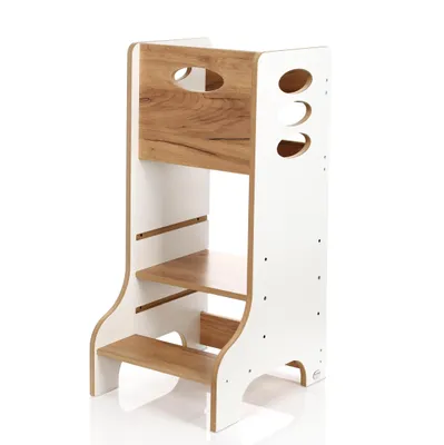 Obrázok produktu pre Pomocník v kuchyni / Detský pomocník / Montessori vzdelávacia stolička / Vzdelávacia veža / Pomocník v kuchyni / Montessori kuchynská veža / KH-320 bielo-dubová