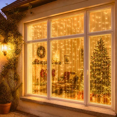 Produktbild von UISEBRT LED Eisregen-Lichtdekoration 5M 200LED, warmweiß, 8 Lichtmodi, synchron verbindbar, festliche Wand- und Fensterdekoration