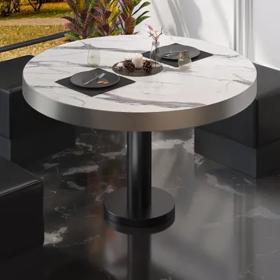 Produktbild von BML | Bistro Loungetisch | Ø:H 60 x 41 cm | Weiß Marmor / Schwarz | Bistro Loungetisch Gastro Tisch
