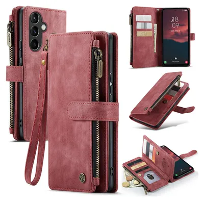 Immagine prodotto di Custodia Galaxy A54 5G, custodia in Finto cuoio con cerniera, chiusura magnetica, tasca per carte, supporto, portafoglio, custodia protettiva per Samsung Galaxy A54 5G rosso