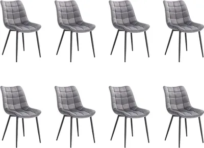 Produktbild von WOLTU 8er Set Küchenstuhl, Sitzfläche aus Samt, Metallbeine, Hellgrau