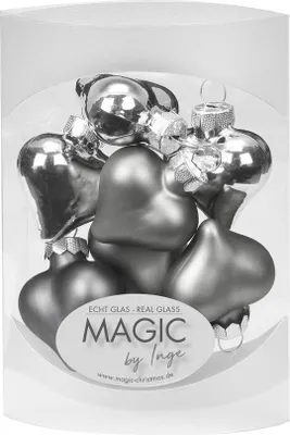 Produktbild von Christbaumschmuck Herzen Glas 4cm Hazy Grey, 8 Stück