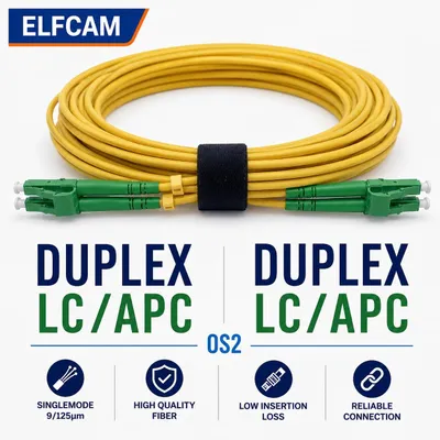 Immagine prodotto di Elfcam - Cavo patch in fibra ottica da 25 m, LC/APC a LC/APC, OS2 monomodale, duplex, 9/125 µm, LSZH, giallo