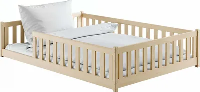 Produktbild von FURNLUX Kids Einzelbett Mati Kiefer 140x200cm / Hauptfarbe: Beige / Abmessungen: 146 x 208 x 45 cm