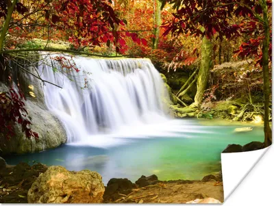 Produktbild von MuchoWow® Poster Herbst - Wasserfall - Natur 120x90 cm - Wandbild