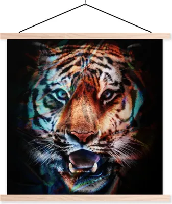 Produktbild von MuchoWow® Textilposter Tiger - Farben - Tier 120x120 cm mit holzfarbenen Rahmen - Textil-Poster