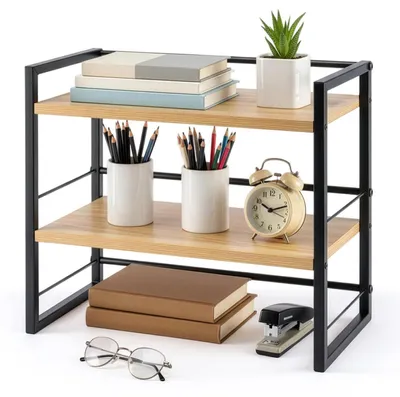 Image de Étagère de rangement pour bureau, en bois, de couleur noire