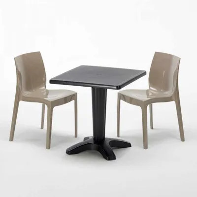 Produktbild von Schwarz Quadratisch Tisch und 2 Stühle Farbiges Polypropylen-Innenmastenset Grand Soleil Ice Aia - Beige