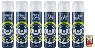 Produktbild von 6x Infasil Uomo Derma48H Deodorante Deo Spray Dry,Trockenes Gefühl, Langanhaltend 150ml + Italian Gourmet Polpa di Pomodoro 400g Dose