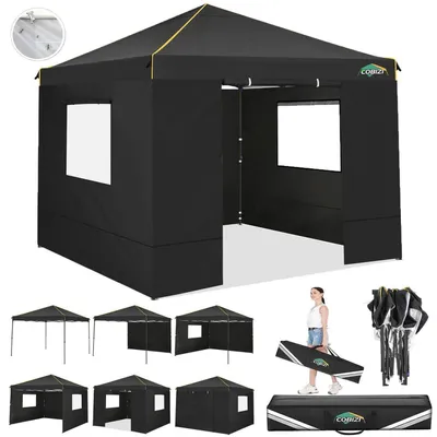 Image de Pavillon de jardin 3x3 mètres avec 4 panneaux latéraux, 100% étanche, protection UV 50+, résistant aux intempéries, structure en acier, hauteur réglable de 200 à 226 cm, couleur noire