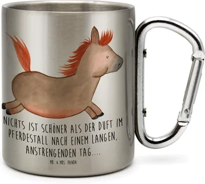 Produktbild von Mr. & Mrs. Panda Teetasse Pferd Springen - Transparent - Geschenk, Metallbecher, Pferde, Bauernhof, Pferdestall, Reiten, thermotasse, Thermobecher, Pony, Teebecher, Stall