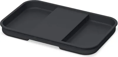 A dark gray rectangular tray with a divider in the middle, shown from a slightly elevated angle.