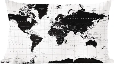 Produktbild von MuchoWow® Zierkissen Sofakissen Wohnzimmer Dekokissen 50x30 cm Weltkarte - Schwarz - Weiß - Atlas - Erde - Bildung - Wohnzimmerdekoration - Polster mit Photo